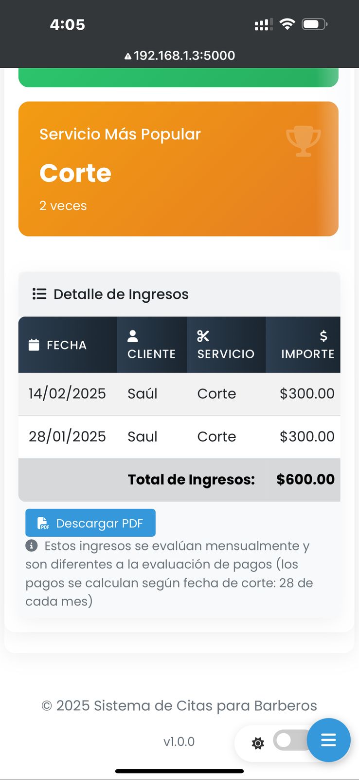 Panel de estadísticas diarias