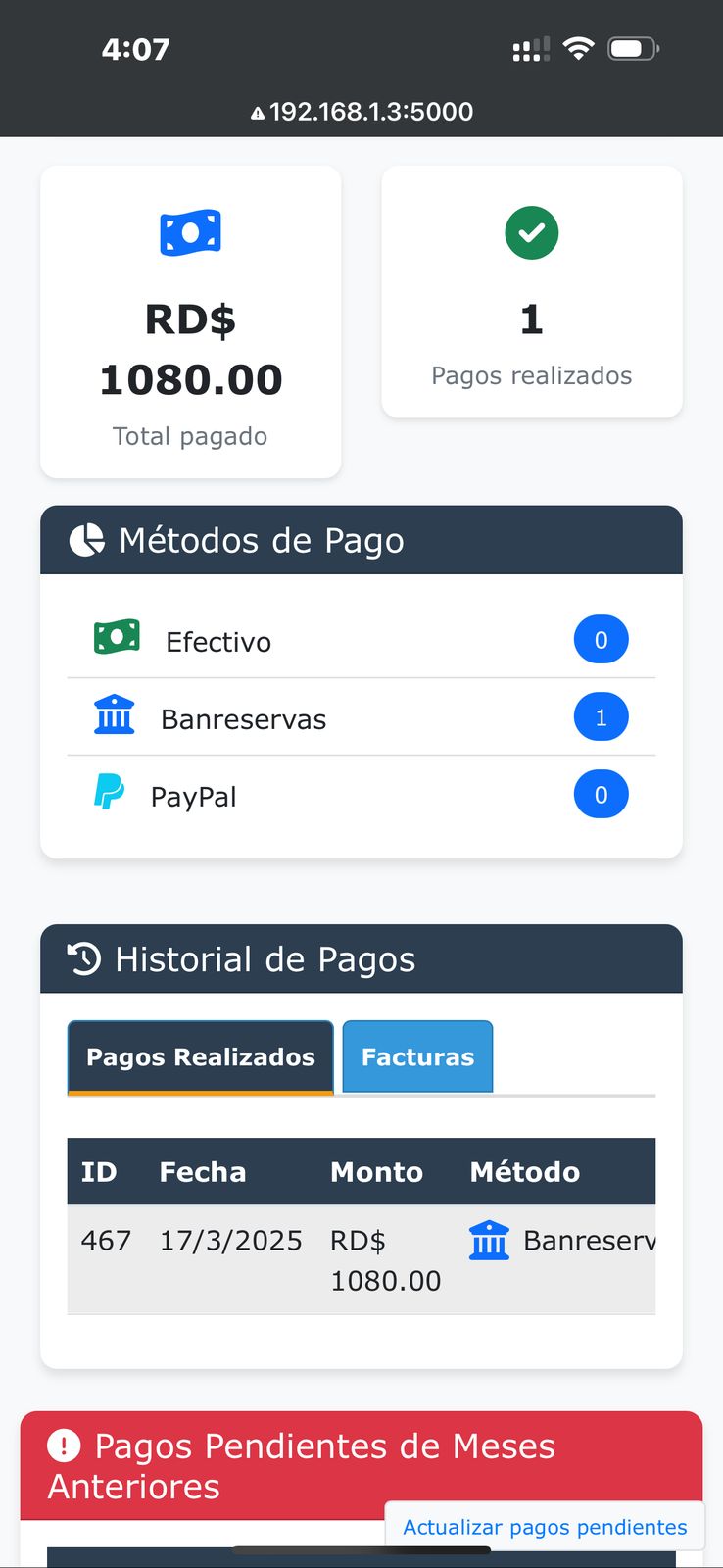 Panel de estadísticas diarias