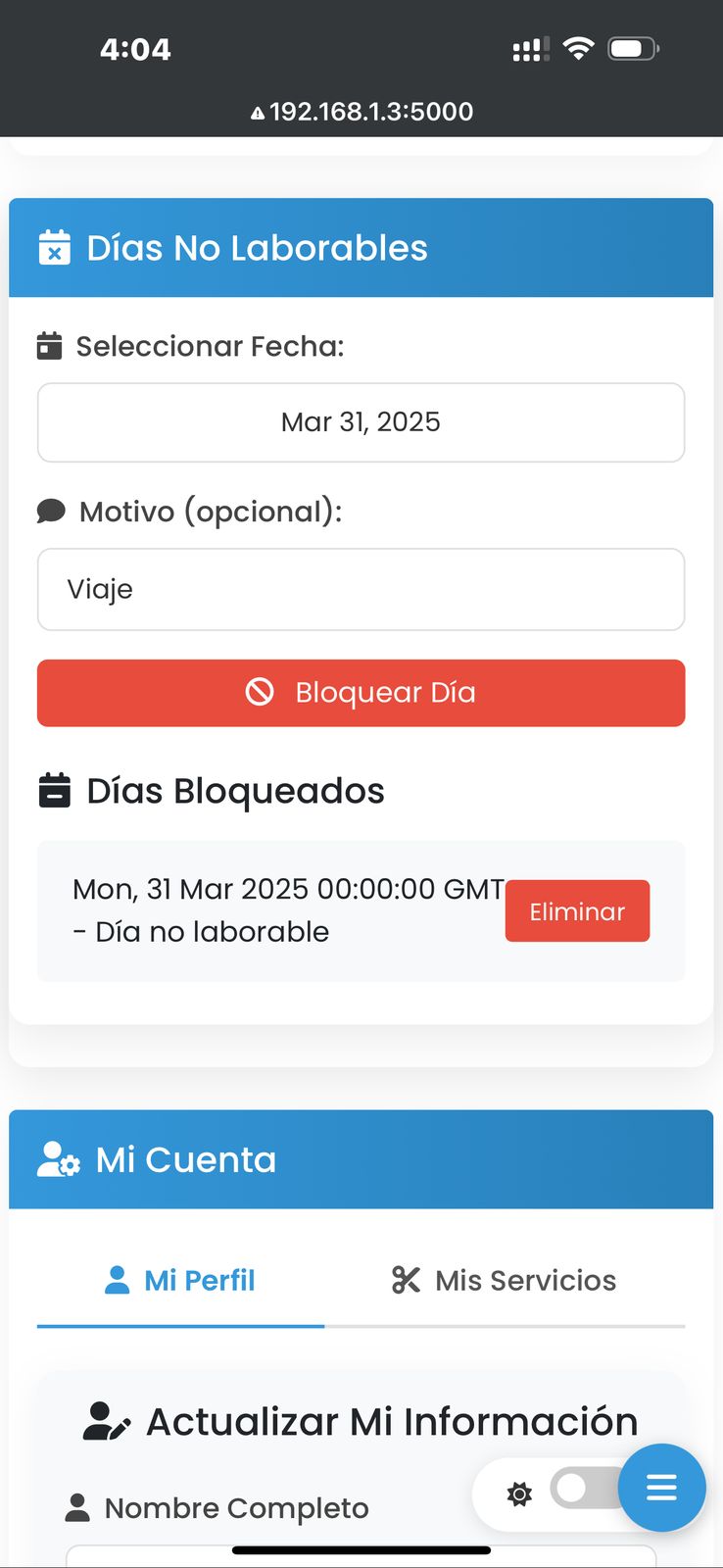 Panel de estadísticas diarias