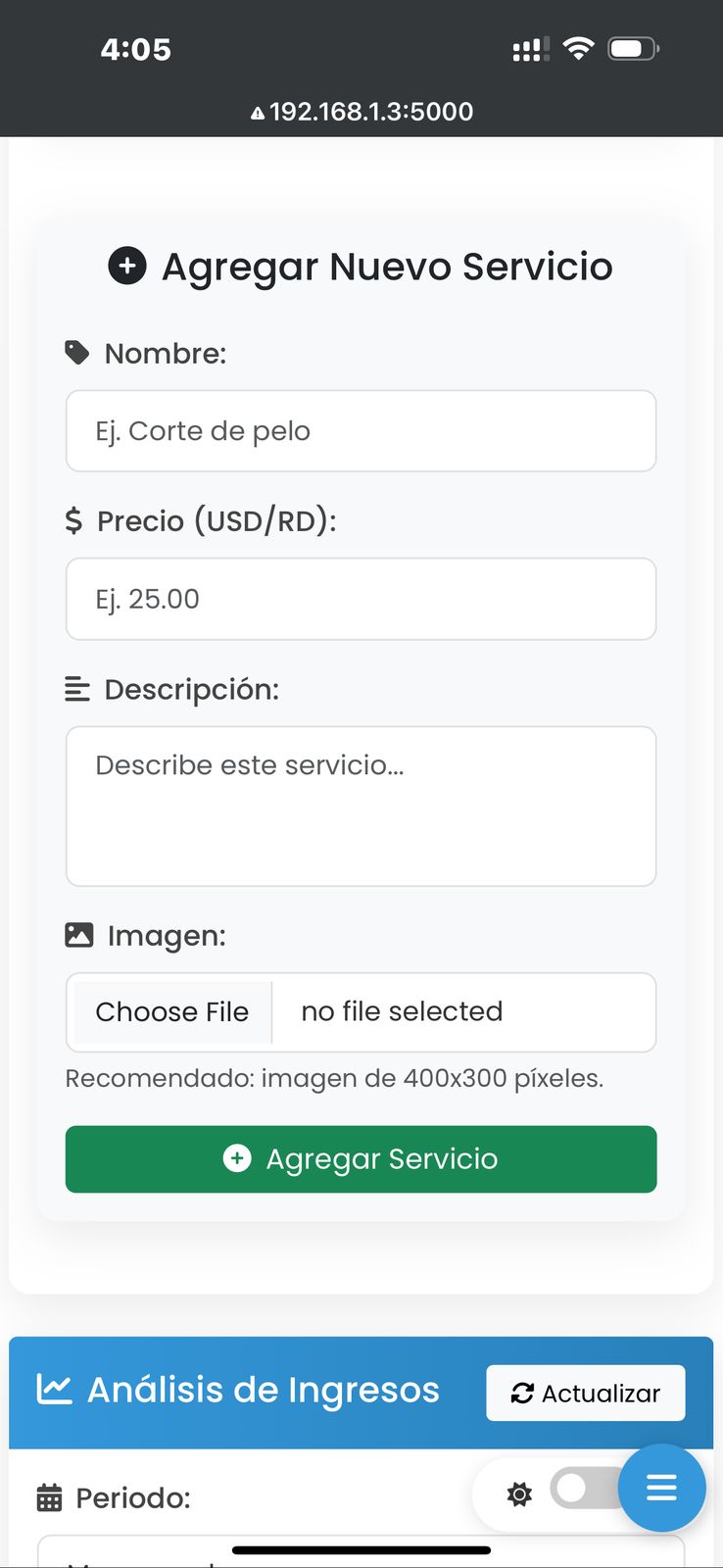 Panel de estadísticas diarias
